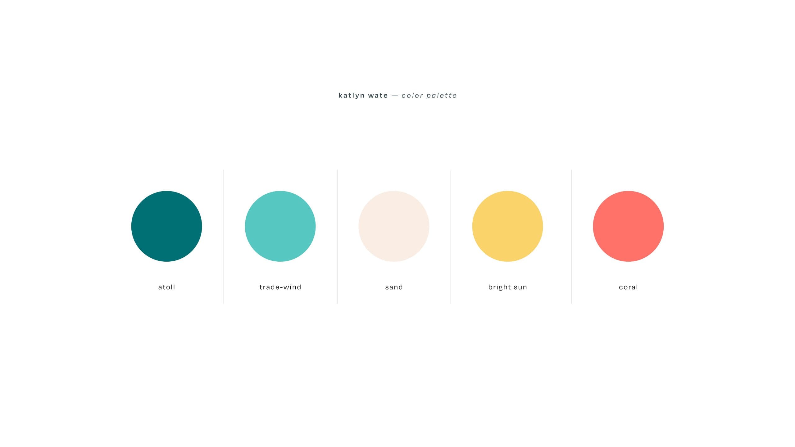 Katlyn-Wate-Color-Palette-Nadia-Soucek-Design Five circles filled in with the color palette for Katlyn Wate.