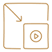 Reduce-Video One lage square with an arrow pointing down to a smaller square with a play button in the middle of the smaller square.